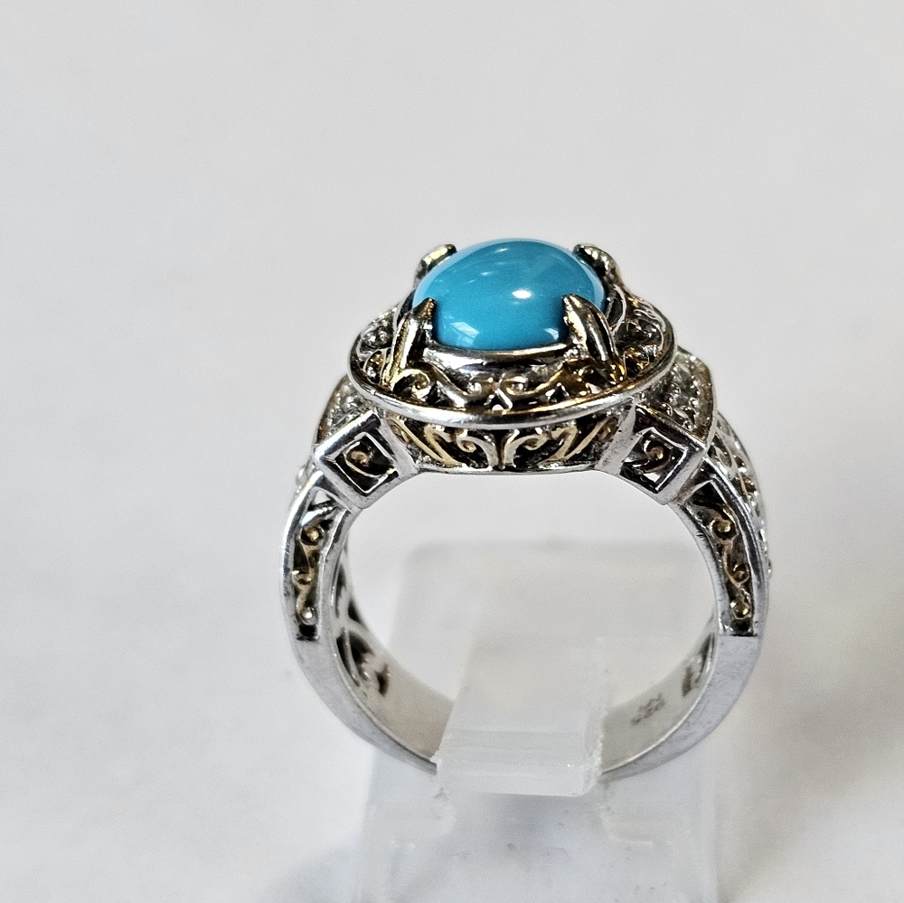 Genuine Sleeping Beauty Turquoise Ring in Palladium Sterling Silver & 18k Gold! - Picture 4 of 8